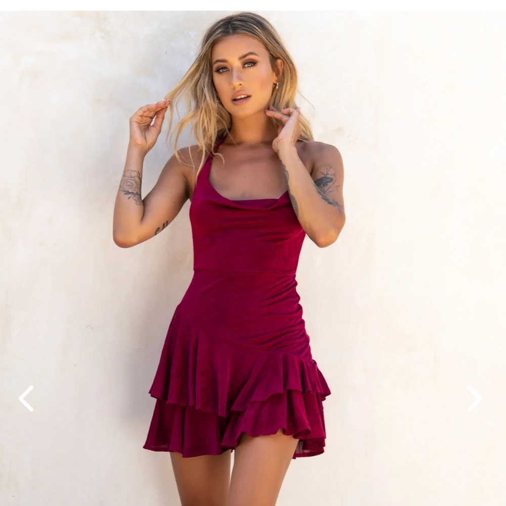 BRING ON THE NIGHT COWL HALTERNECK DRESS PLUM